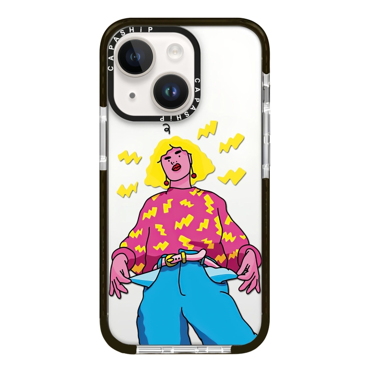 

For iPhone 14 Simple Illustration Pattern Full Coverage Phone Case(Personality Girl C)