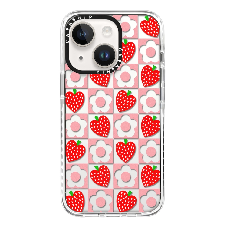 

For iPhone 15 Simple Illustration Pattern Full Coverage Phone Case(Love Strawberry Flower)