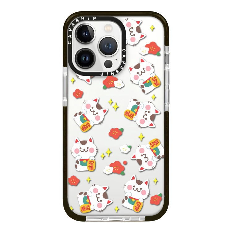 

For iPhone 15 Pro Simple Illustration Pattern Full Coverage Phone Case(Lucky Cat A)
