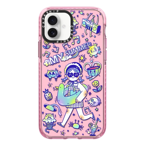 For iPhone 16 Simple Illustration Pattern Full Coverage Phone Case(Summer Vacation A)