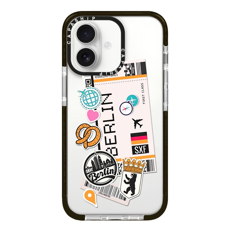 

For iPhone 16 Simple Illustration Pattern Full Coverage Phone Case(Travel Ticket A)