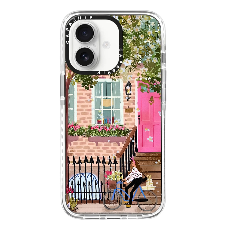

For iPhone 16 Plus Simple Illustration Pattern Full Coverage Phone Case(Spring Scene E)