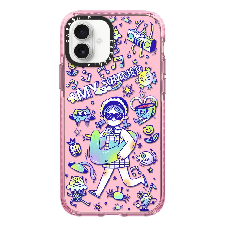 

For iPhone 16 Plus Simple Illustration Pattern Full Coverage Phone Case(Summer Vacation A)