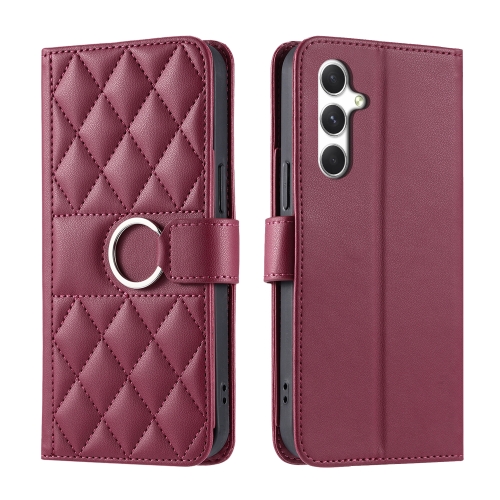 

For Samsung Galaxy A55 5G Ring Buckle Rhombic Leather Phone Case(Red)