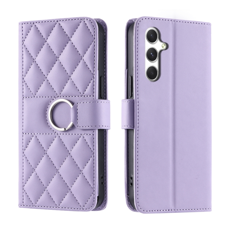 

For Samsung Galaxy A35 5G Ring Buckle Rhombic Leather Phone Case(Purple)