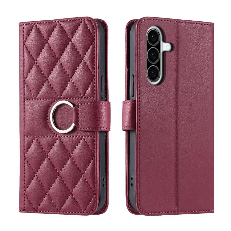 

For Samsung Galaxy A56 5G Ring Buckle Rhombic Leather Phone Case(Red)
