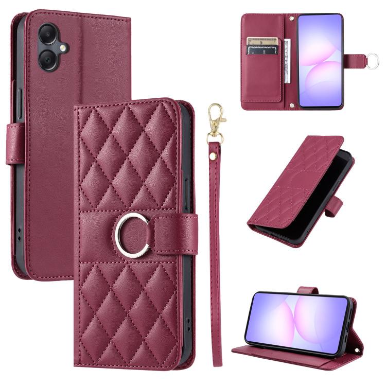 For Galaxy A08 / A07 4G / 5G Ring Buckle Rhombic Leather Phone Case(Red)