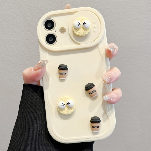 

For iPhone 16 Briquettes Sliding Camshield 3D Coffee TPU Phone Case(Yellow)