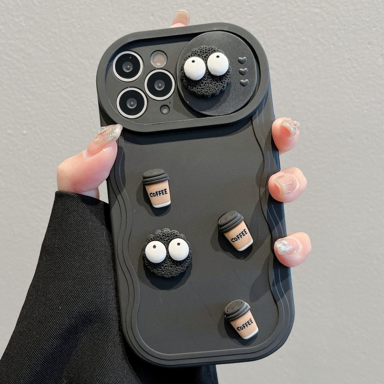 

For iPhone 15 Pro Max Briquettes Sliding Camshield 3D Coffee TPU Phone Case(Black)