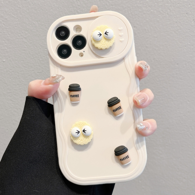 

For iPhone 14 Pro Briquettes Sliding Camshield 3D Coffee TPU Phone Case(Beige White)