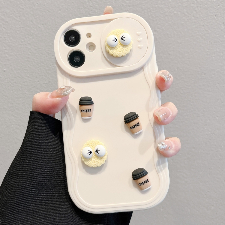 

For iPhone 11 Briquettes Sliding Camshield 3D Coffee TPU Phone Case(Beige White)