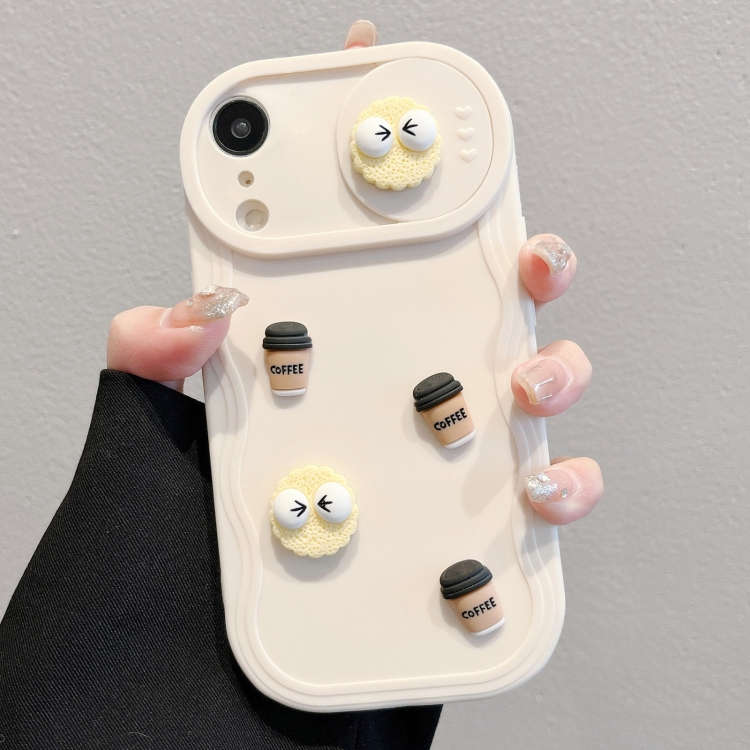 

For iPhone XR Briquettes Sliding Camshield 3D Coffee TPU Phone Case(Beige White)