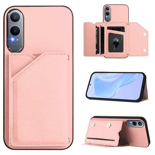 

For OPPO K12X Skin Feel Four Card Slots Phone Case with Wrist Strap(Pink)