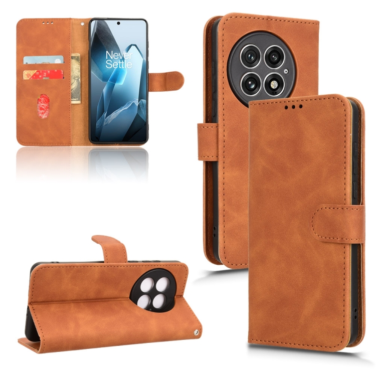 

For OnePlus 13 Skin Feel Magnetic Flip Leather Phone Case(Brown)
