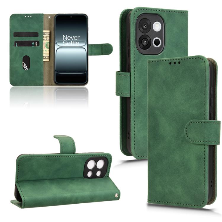 

For OnePlus 13T Skin Feel Magnetic Flip Leather Phone Case(Green)