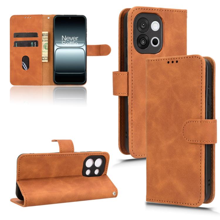 

For OnePlus 13T Skin Feel Magnetic Flip Leather Phone Case(Brown)