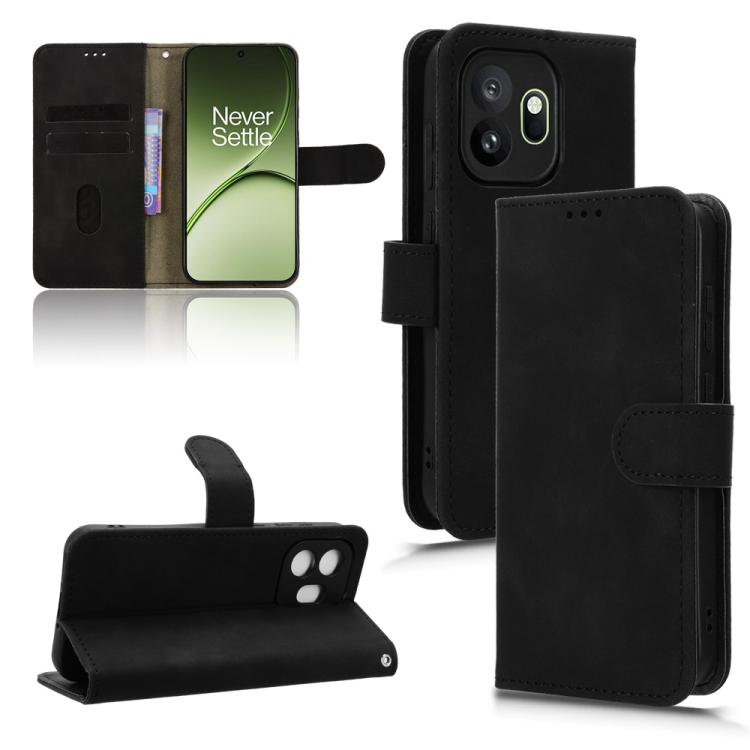 For OnePlus 15T Skin Feel Magnetic Flip Leather Phone Case(Black)