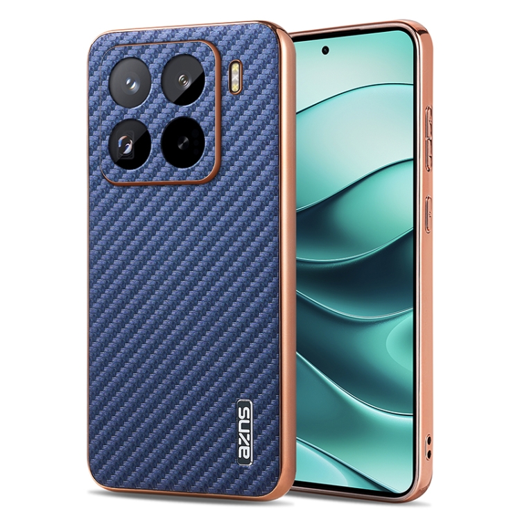 

For Xiaomi 15 Pro AZNS Electroplated Edge Carbon Fiber Texture Phone Case(Blue)