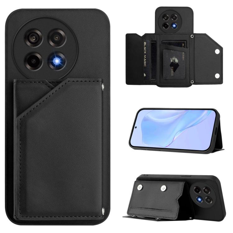 

For OnePlus Ace 5 / Ace 5 Pro Skin Feel Four Card Slots Phone Case with Wrist Strap(Black)