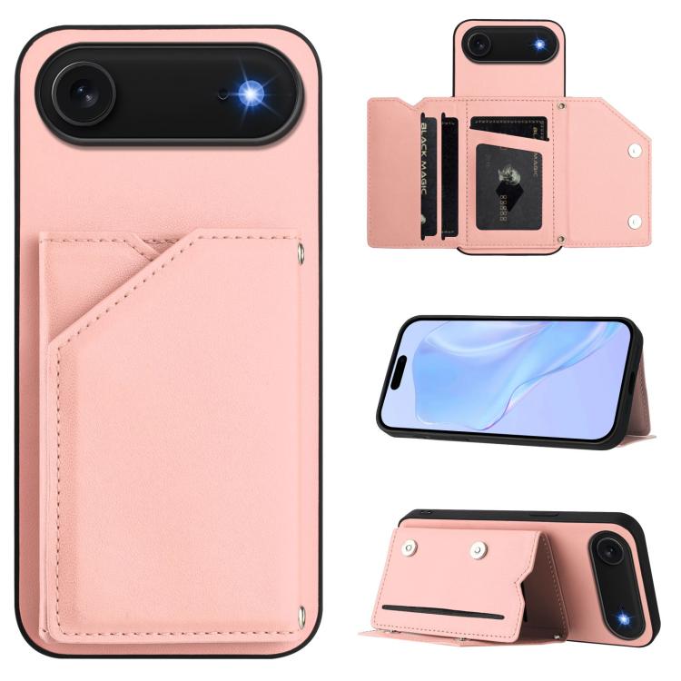 

For iPhone Air Skin Feel Four Card Slots Phone Case with Wrist Strap(Pink)