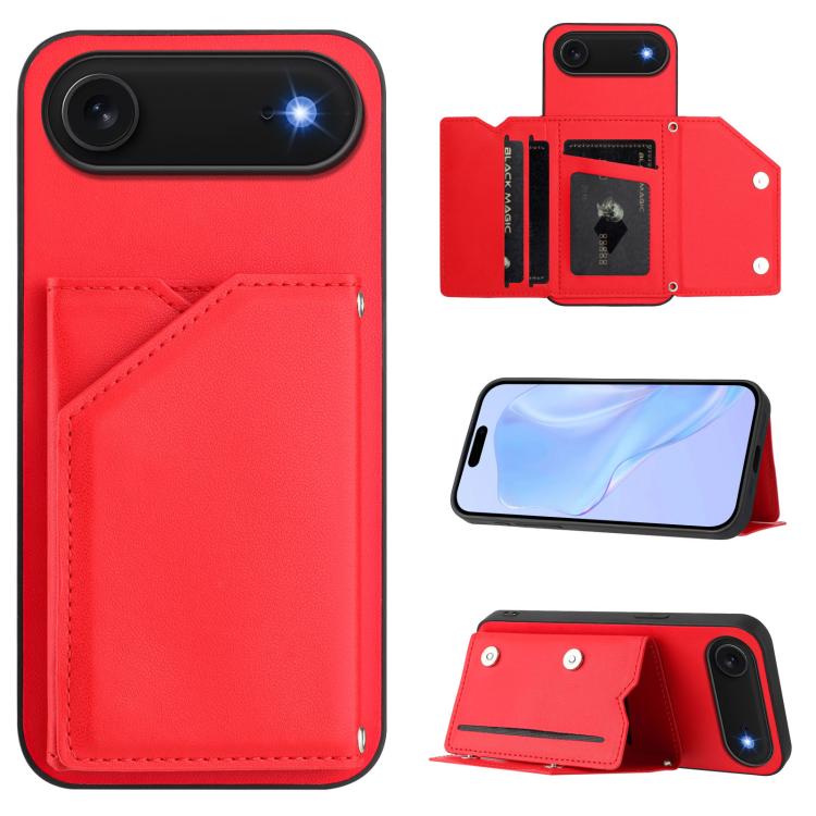 

For iPhone Air Skin Feel Four Card Slots Phone Case with Wrist Strap(Red)
