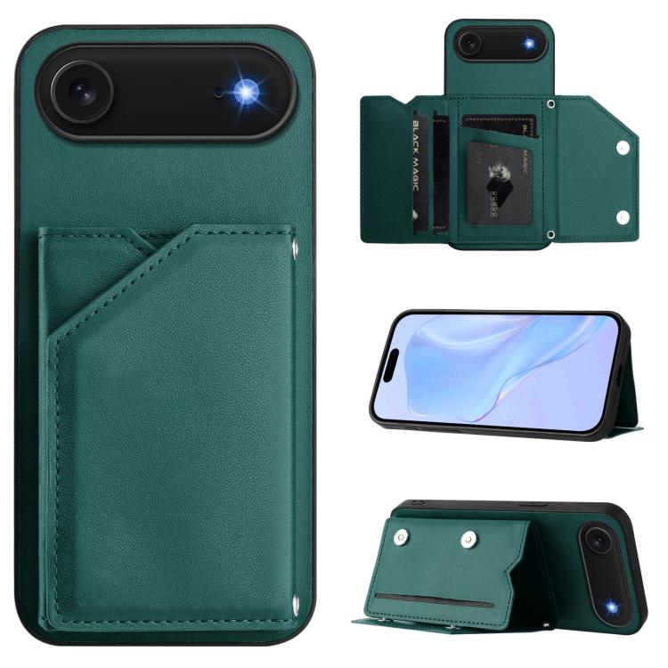 

For iPhone Air Skin Feel Four Card Slots Phone Case with Wrist Strap(Green)