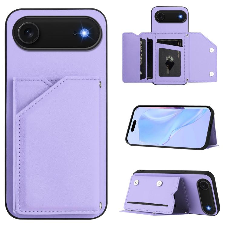 

For iPhone Air Skin Feel Four Card Slots Phone Case with Wrist Strap(Purple)