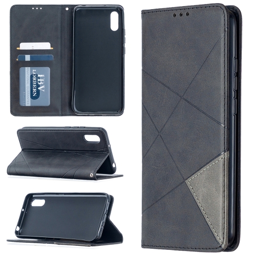 

For Xiaomi Redmi 9A Rhombus Texture Horizontal Flip Magnetic Leather Case with Holder & Card Slots(Black)