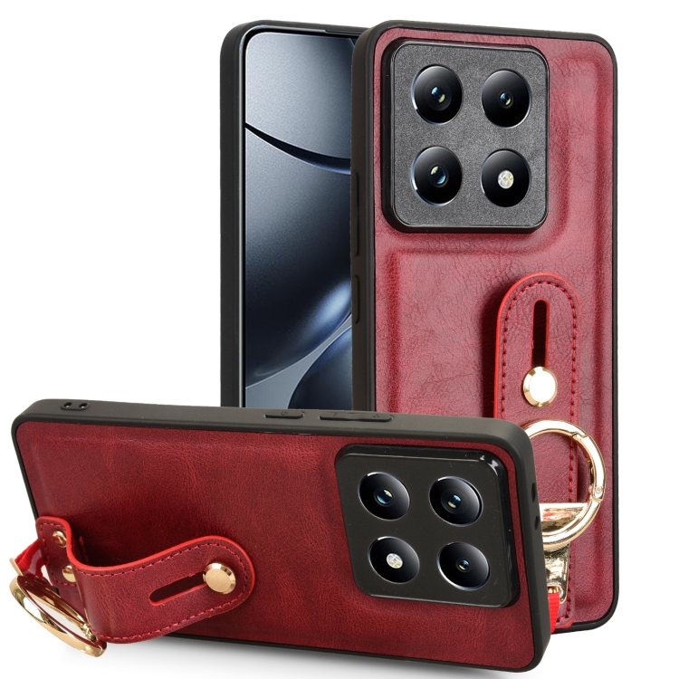 

For Xiaomi 14T Pro Wristband Leather Back Phone Case(Red)