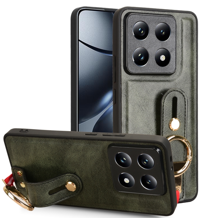 

For Xiaomi 14T Pro Wristband Leather Back Phone Case(Green)