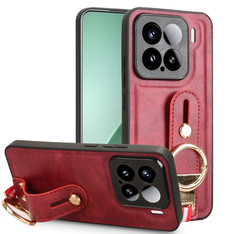 

For Xiaomi 15 Wristband Leather Back Phone Case(Red)
