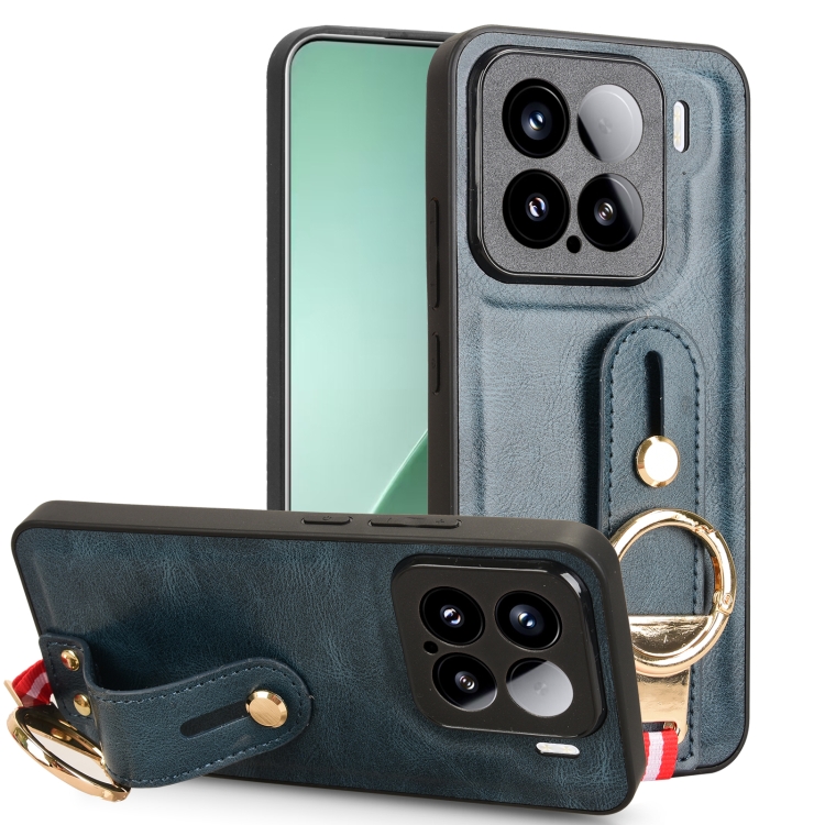 

For Xiaomi 15 Wristband Leather Back Phone Case(Blue)