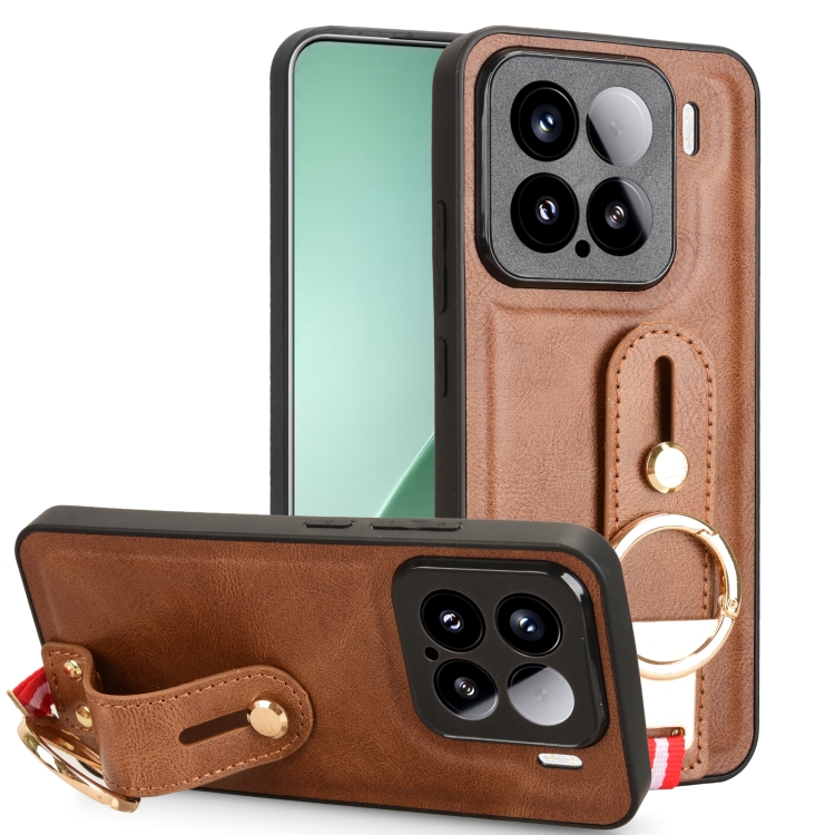

For Xiaomi 15 Wristband Leather Back Phone Case(Brown)