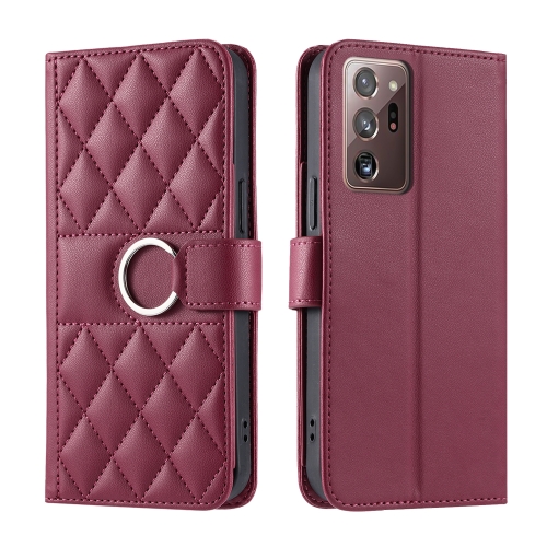 For Samsung Galaxy Note20 Ultra Ring Buckle Rhombic Leather Phone Case(Red)