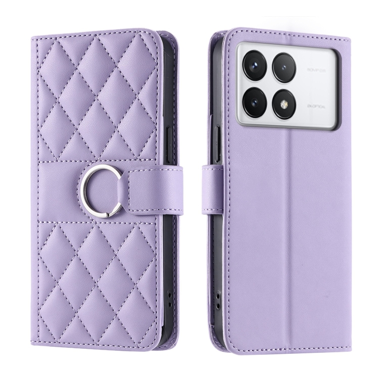 

For Redmi K70E Ring Buckle Rhombic Leather Phone Case(Purple)