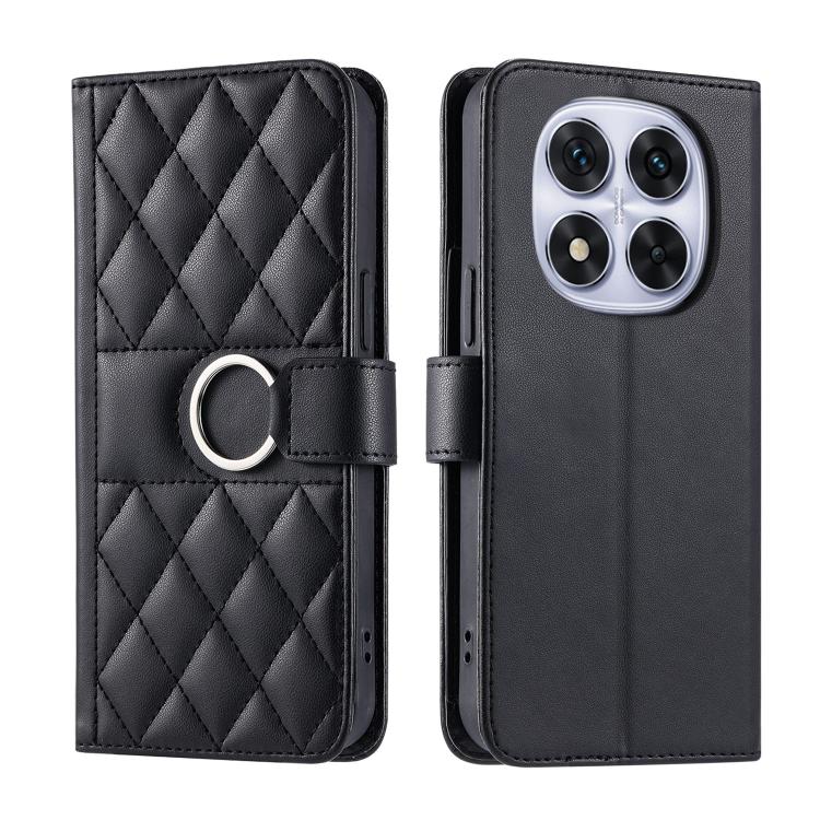 

For Redmi Note 14 Pro 5G / 14 Pro+ 5G Ring Buckle Rhombic Leather Phone Case(Black)