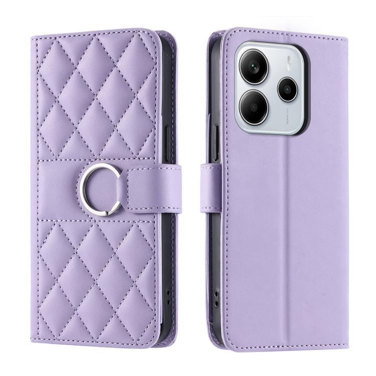 

For Redmi Note 14 Pro 4G Global Ring Buckle Rhombic Leather Phone Case(Purple)