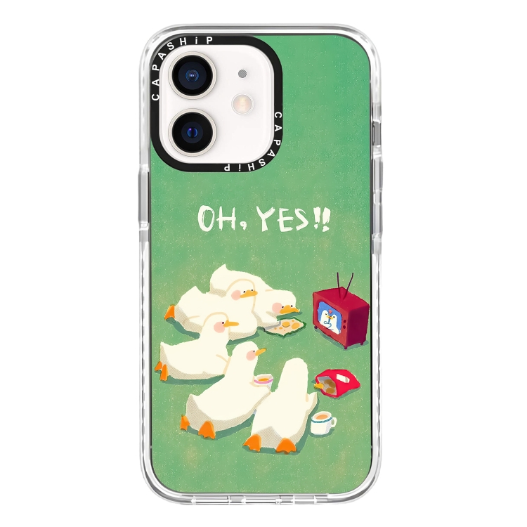 

For iPhone 12 Simple Illustration Pattern Full Coverage Phone Case(Watch TV Duck)