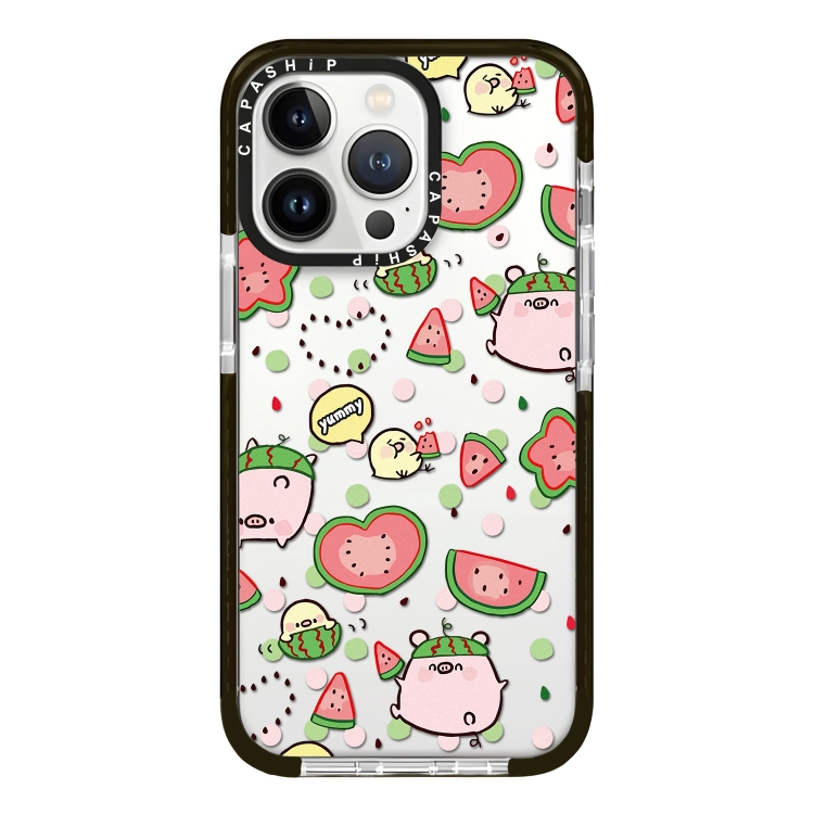 

For iPhone 14 Pro Simple Illustration Pattern Full Coverage Phone Case(Watermelon Pig)