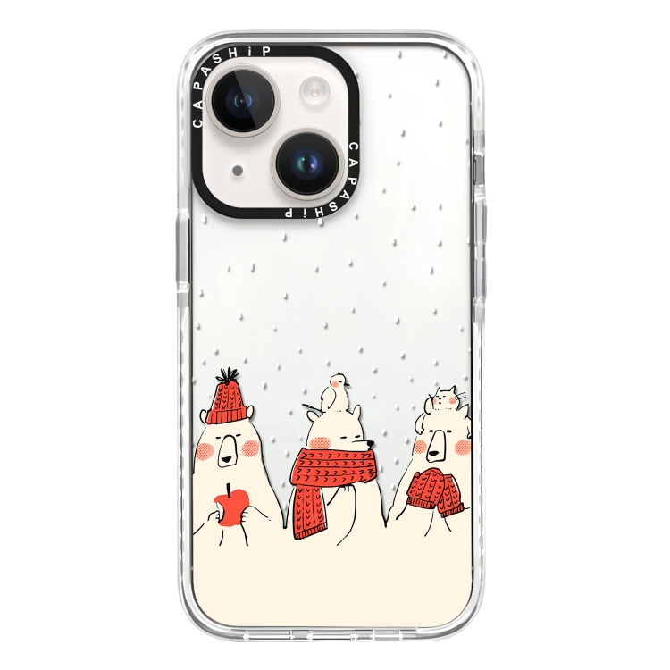 

For iPhone 15 Simple Illustration Pattern Full Coverage Phone Case(Winter Bear)