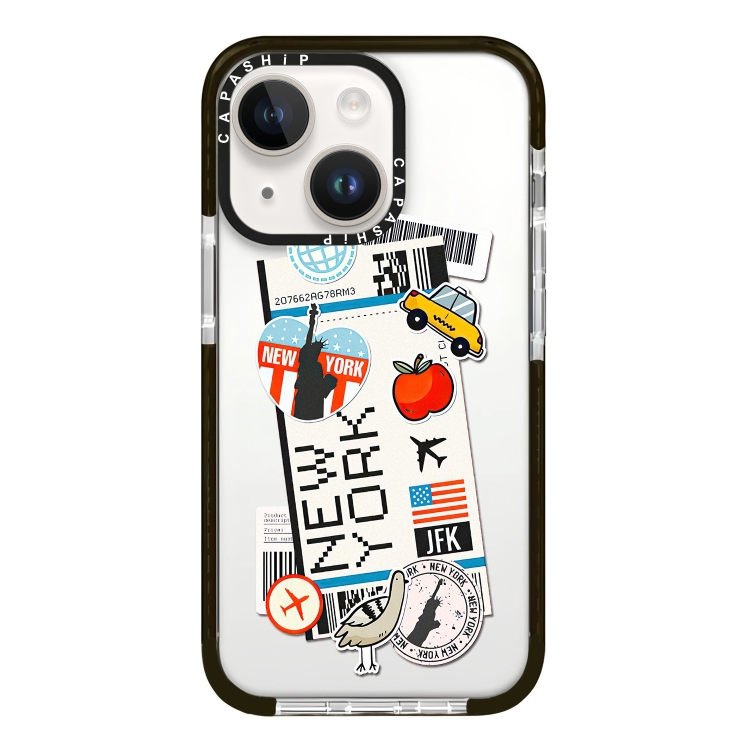 

For iPhone 15 Plus Simple Illustration Pattern Full Coverage Phone Case(Travel Ticket C)