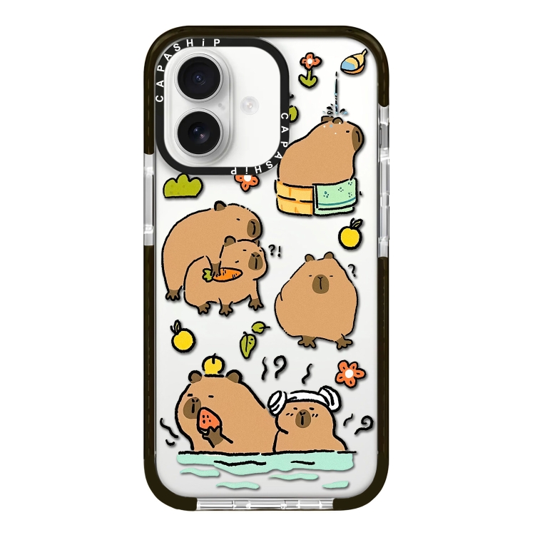 

For iPhone 16 Plus Simple Illustration Pattern Full Coverage Phone Case(Capybara B)