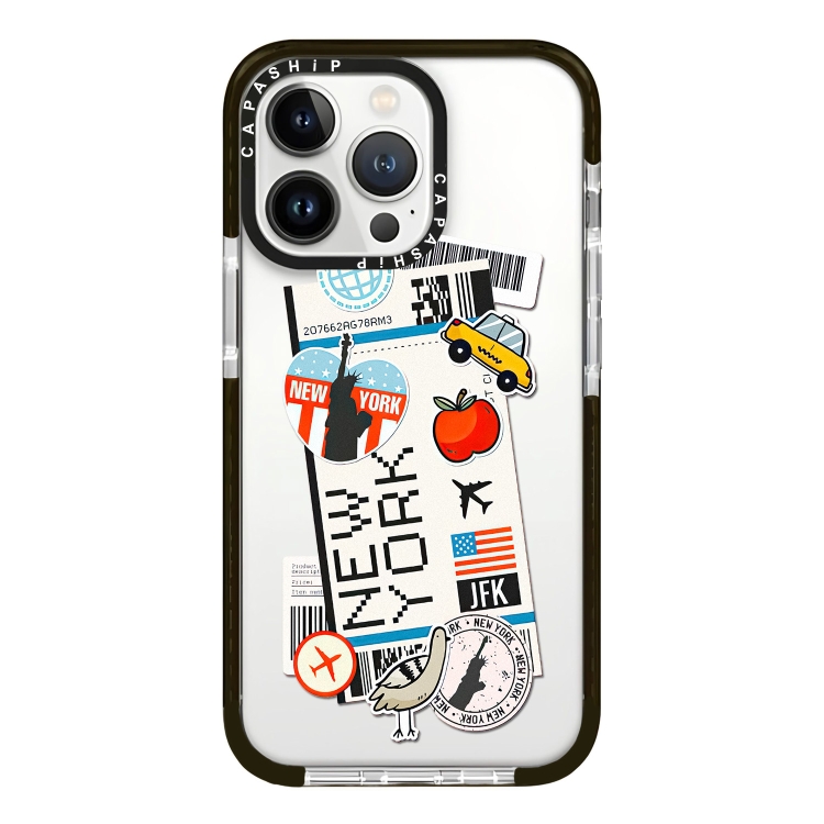 

For iPhone 16 Pro Simple Illustration Pattern Full Coverage Phone Case(Travel Ticket C)