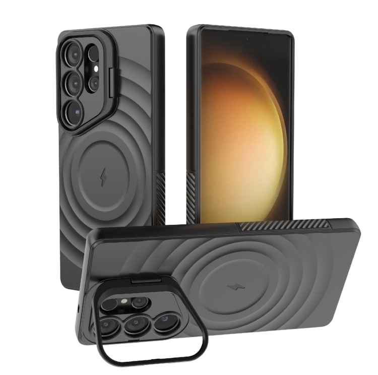 For Samsung Galaxy S25 Ultra 5G Lens Frame Bracket Corrugated MagSafe Phone Case(Black) — купить у Sunsky-online WW