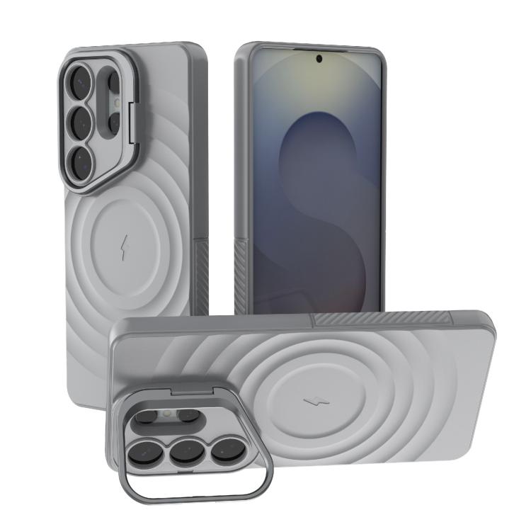 For Samsung Galaxy S26 Ultra 5G Lens Frame Bracket Corrugated MagSafe Phone Case(Grey)