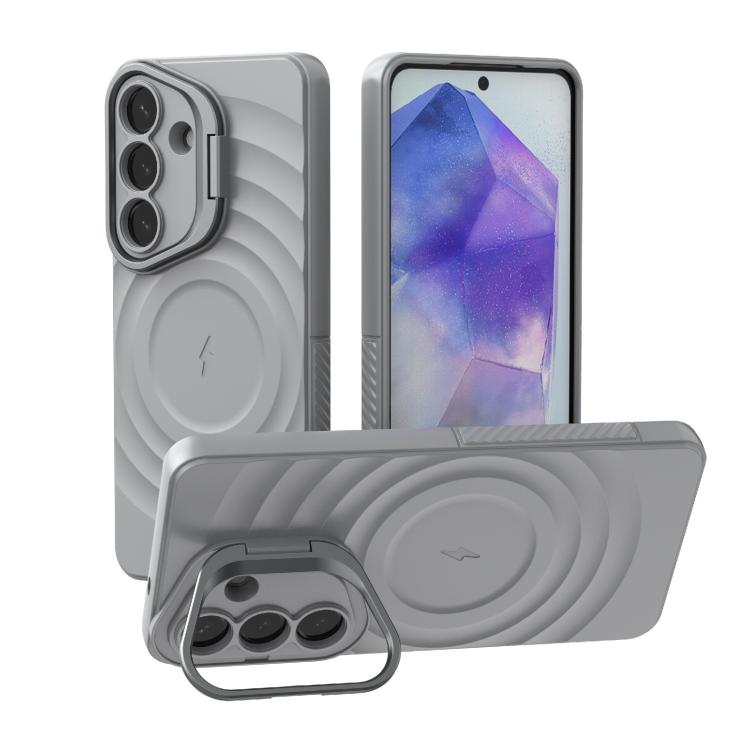 For Samsung Galaxy S26 5G Lens Frame Bracket Corrugated MagSafe Phone Case(Grey)