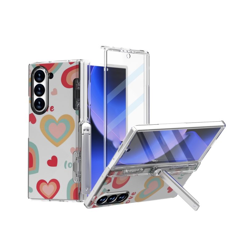 

For Samsung Galaxy Z Fold6 5G Sticker TPU Hybrid PC Holder Shockproof Phone Case with Tempered Film(Big Love)
