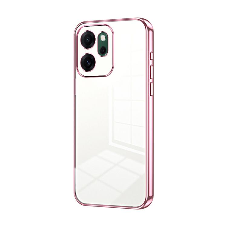

For OPPO Reno14 F 5G Global Transparent Plating Fine Hole Phone Case(Pink)