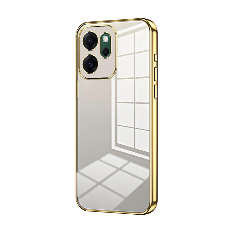For OPPO Reno14 F 5G Global Transparent Plating Fine Hole Phone Case(Gold)