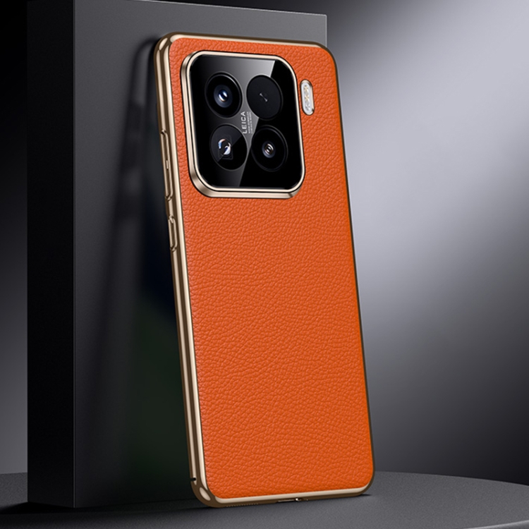 

For Xiaomi 15 Pro Genuine Leather PC Phone Case(Orange)